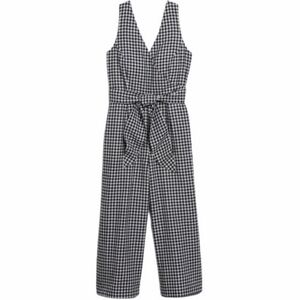 Banana Republic black & white gingham sleeveless jumpsuit tie waist with bow